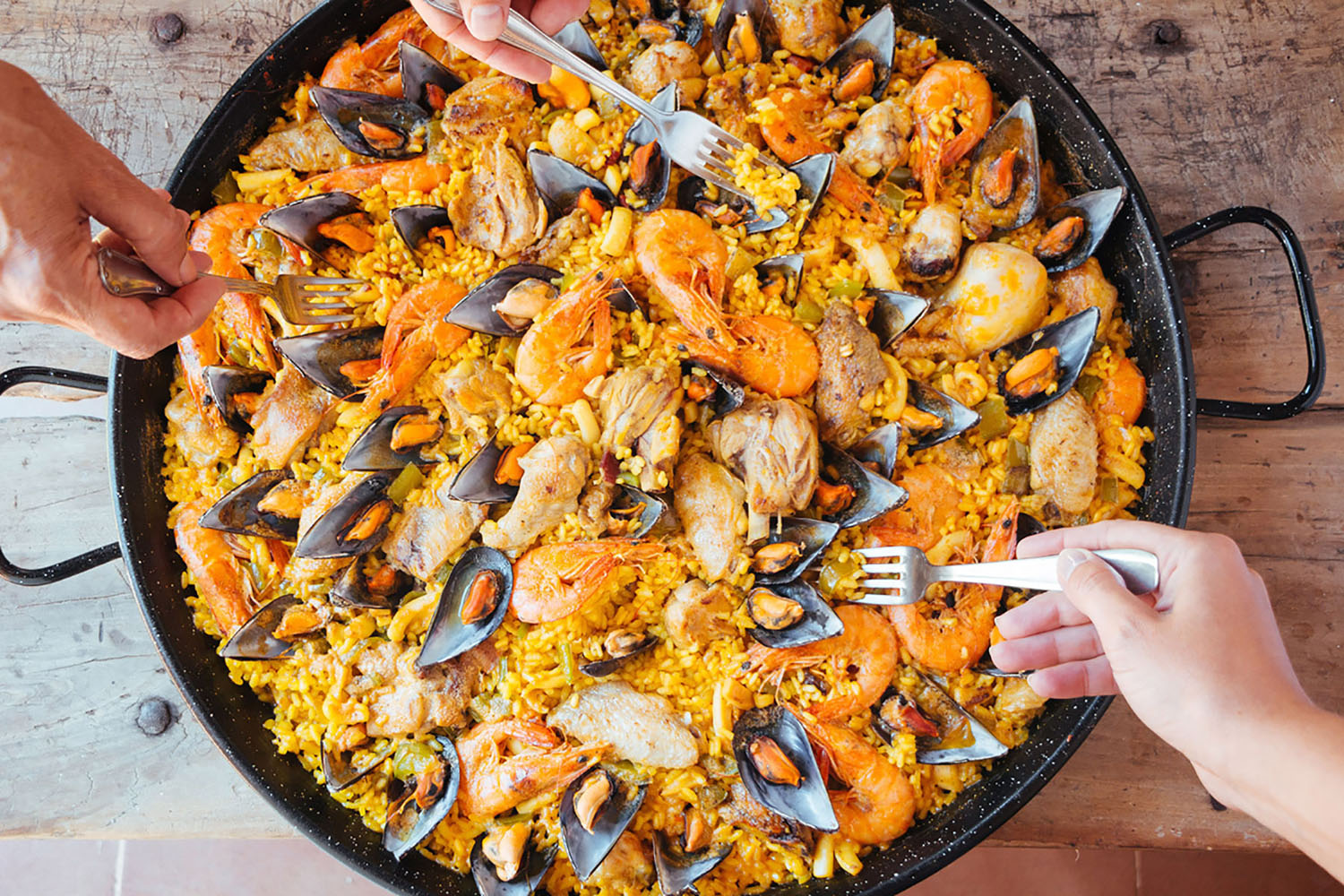 A dish of Spanish paella.
