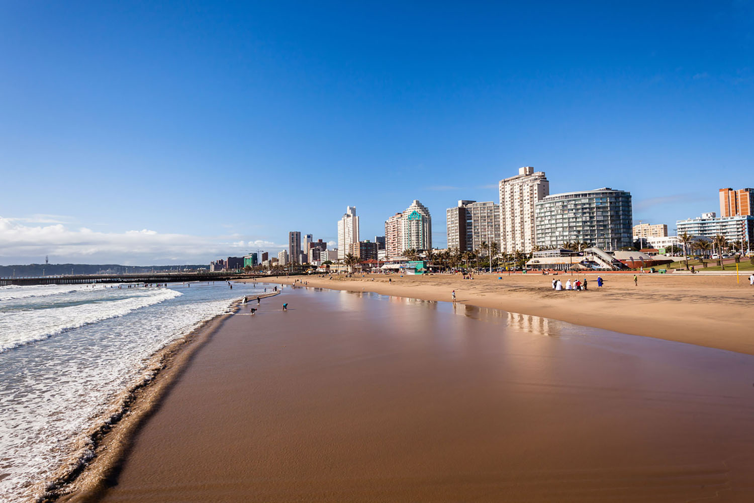 The beach and skyline in Durban, South Africa.