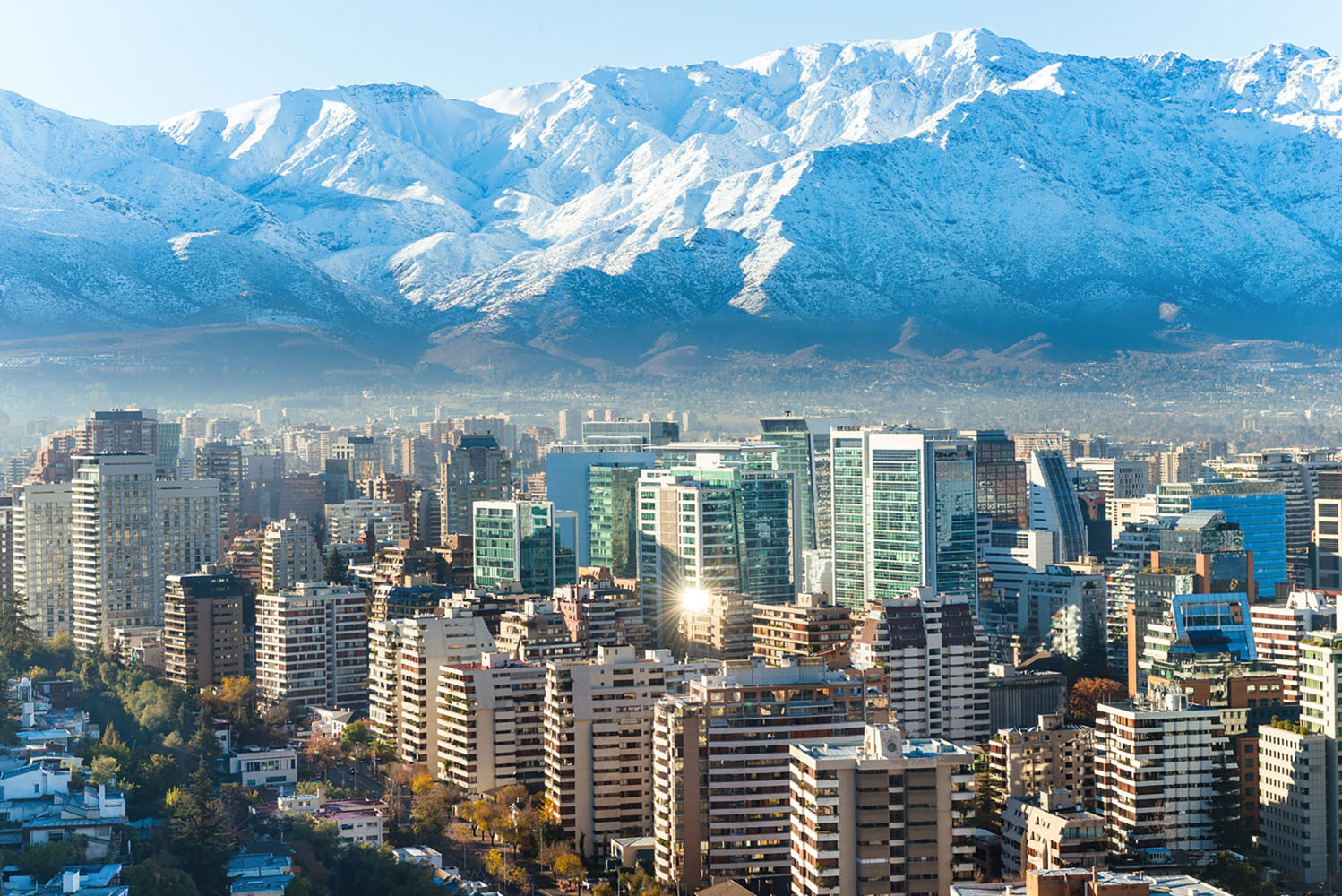 A skyline and mountain-range view of Santiago, Chile.