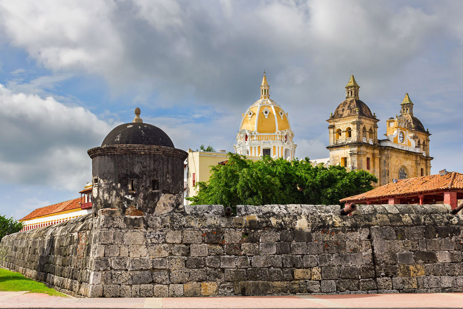 The wall surrounding Old Town in Cartagena, Colombia