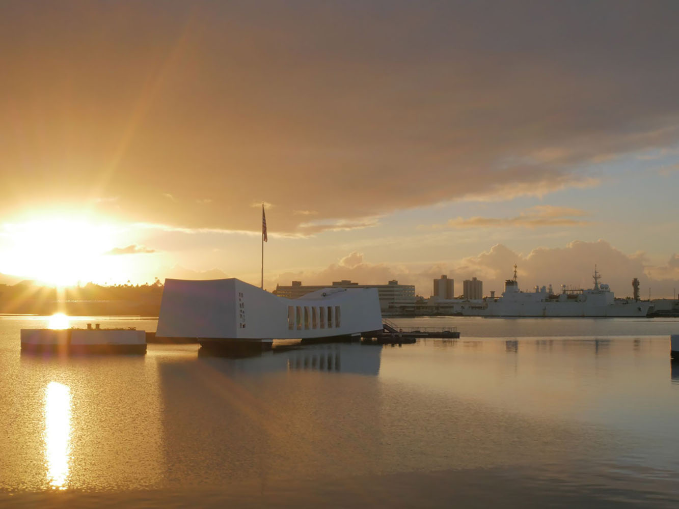 The USS Arizona Memorial at sunrise