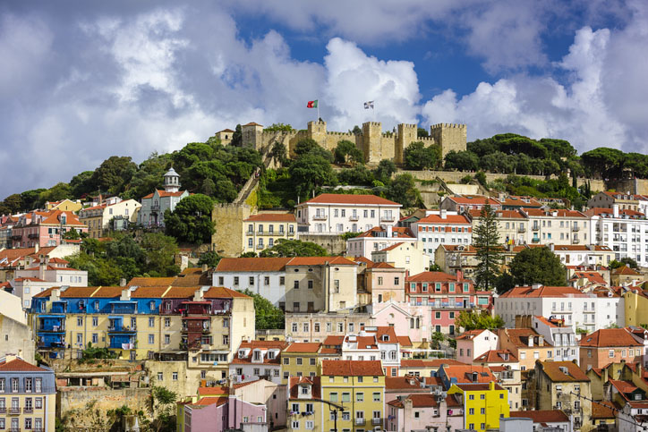 The Lisbon, Portugal skyline, highlighted by Sao Jorge Castle.