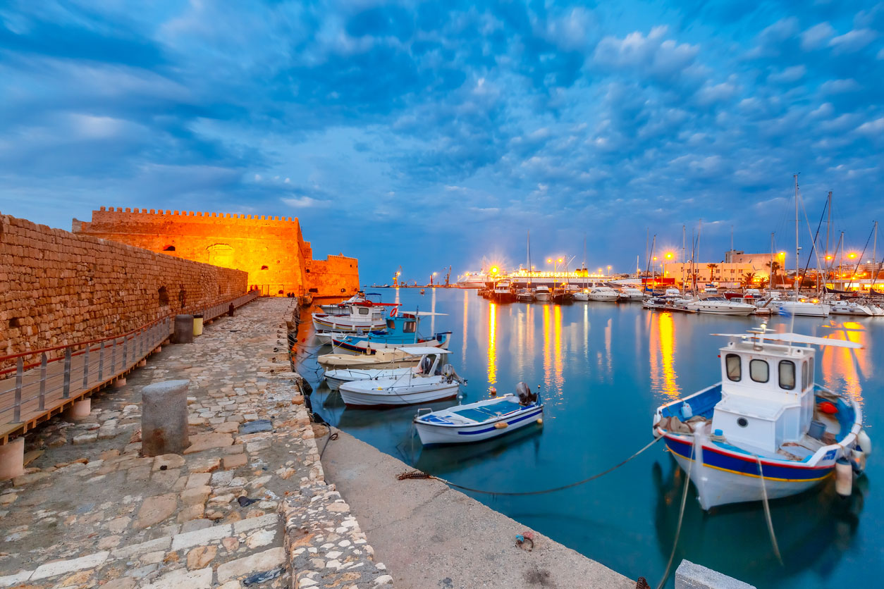Night old harbour of Heraklion, Crete, Greece