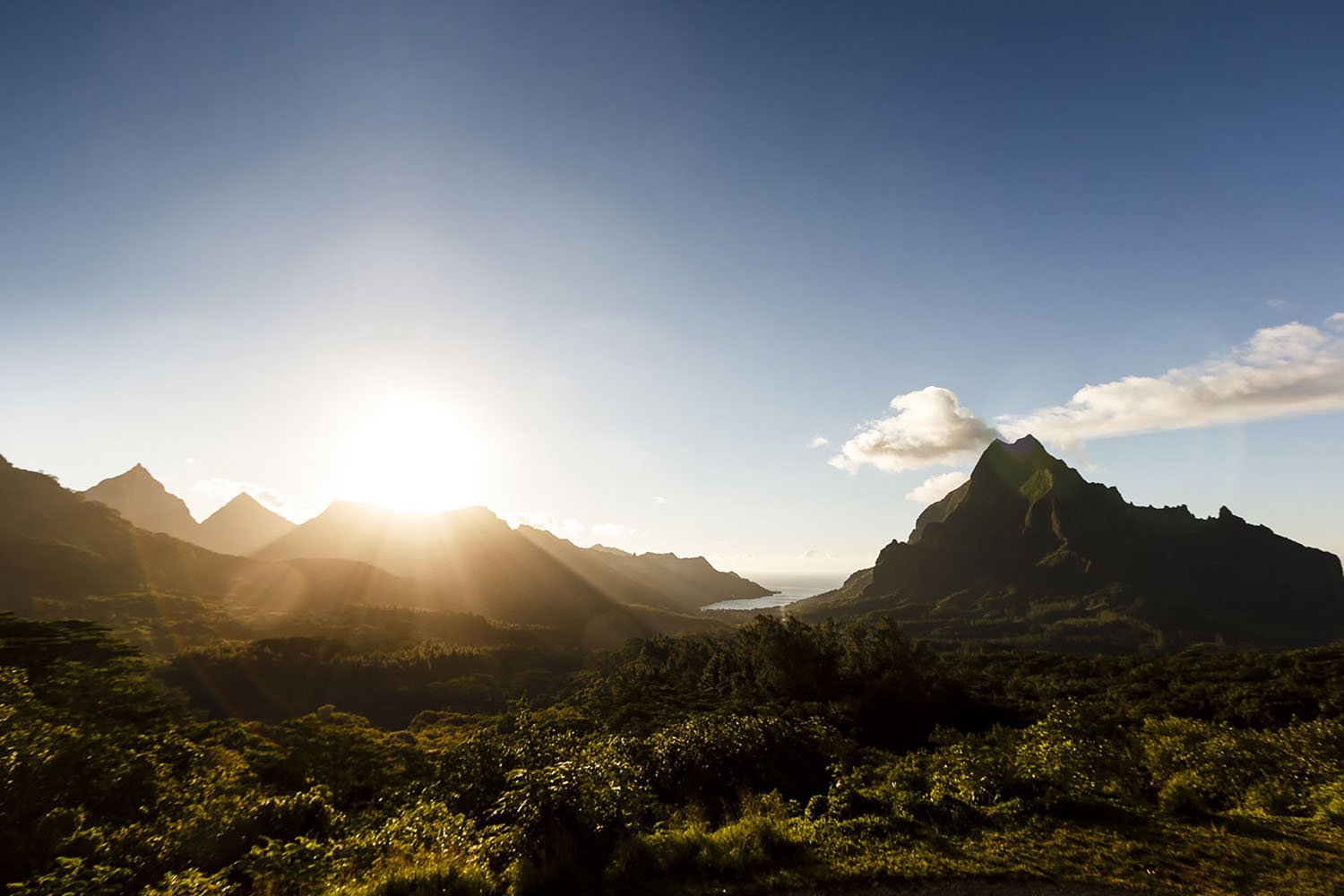 A sunset view from Belvedere Lookout in Moorea, French Polynesia