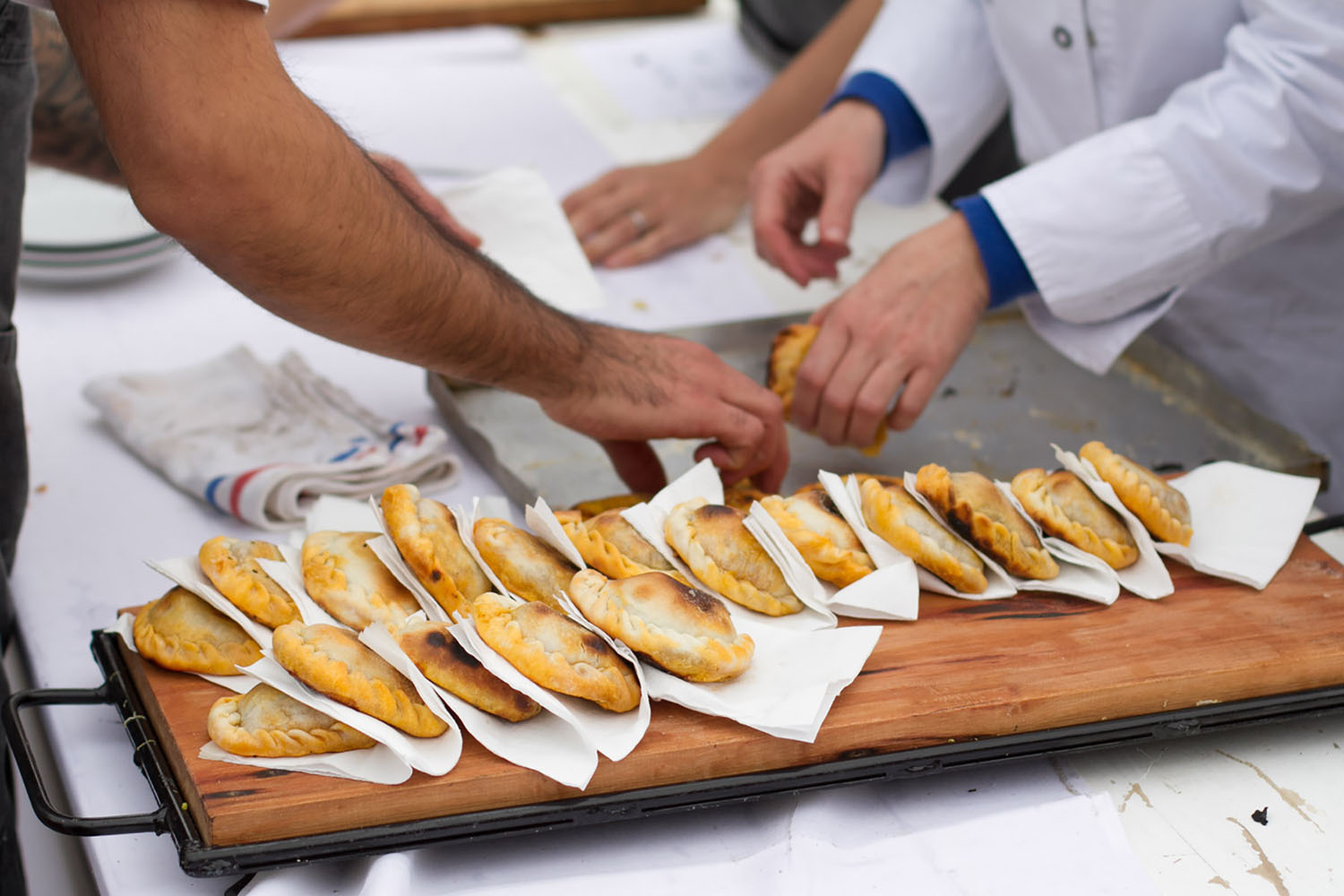 Empanadas on a tray.