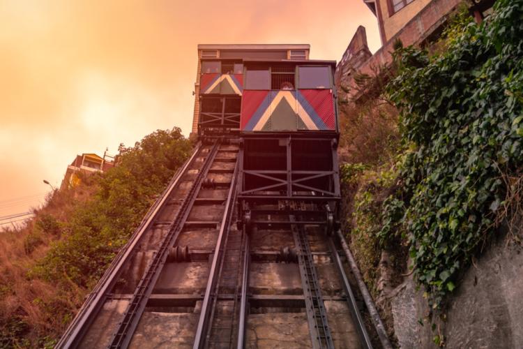 Elevators from Valparaiso in sunset