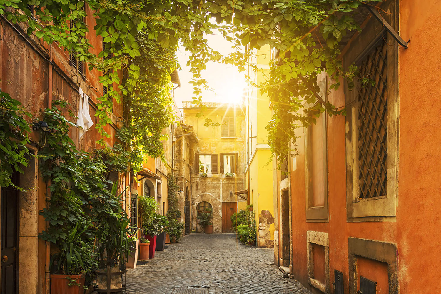 A quiet street in Rome's Trastevere neighborhood.