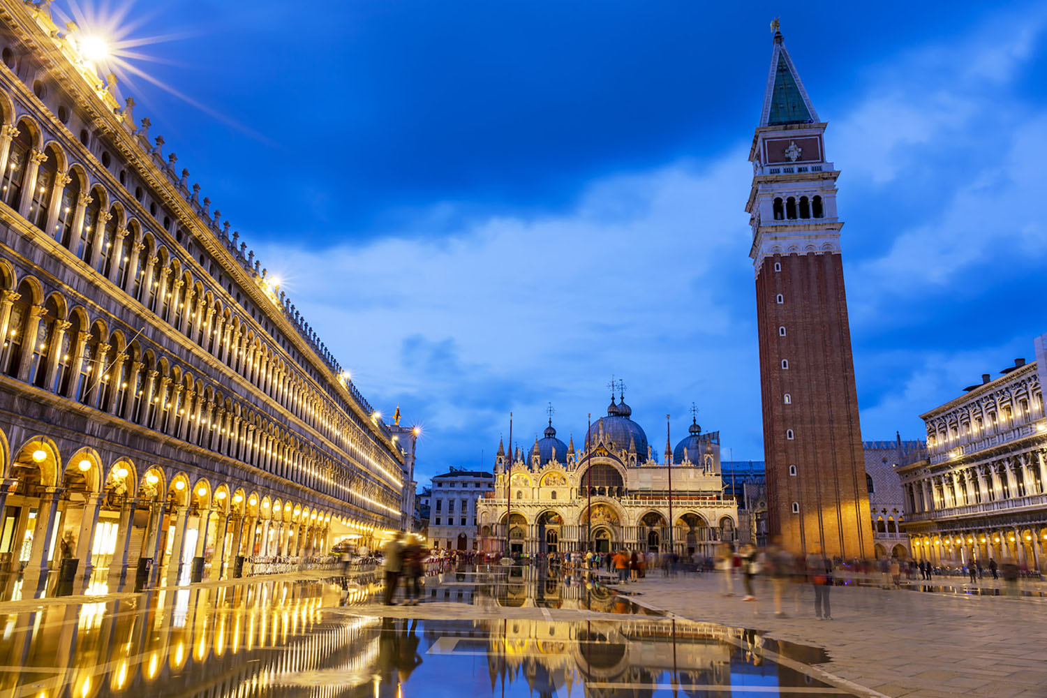 Piazza San Marco in Venice at night.