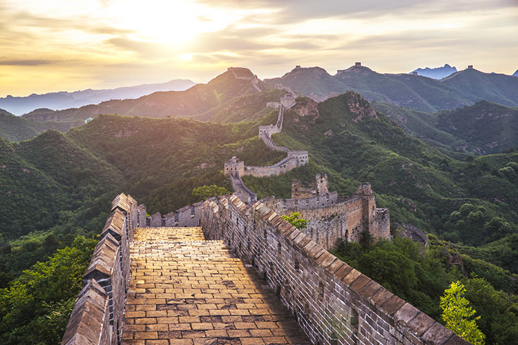 Great wall under sunshine during sunset