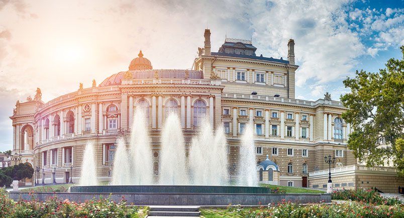 Panoramic view of Opera and Ballet Theater in Odessa, Ukraine.