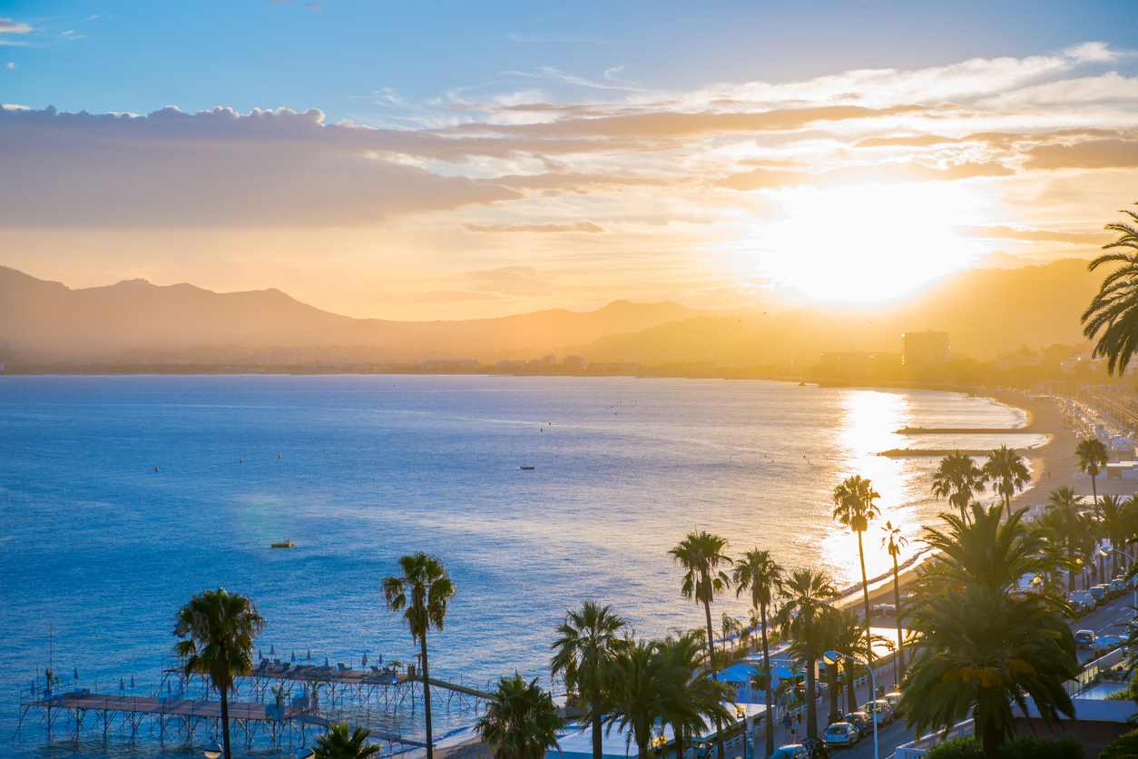 Cannes, France at sunset, beautiful sky and sea line