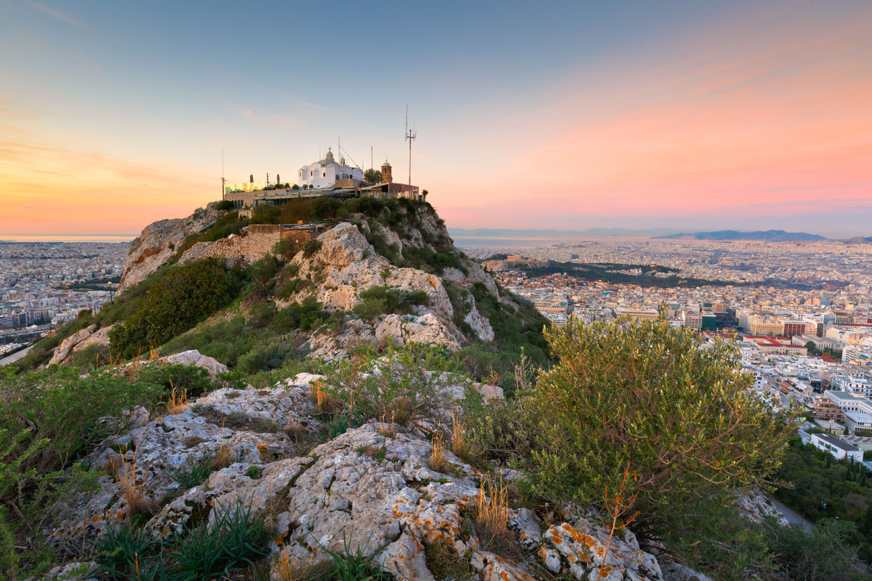 View of Athens from Lycabettus Hill, Greece.