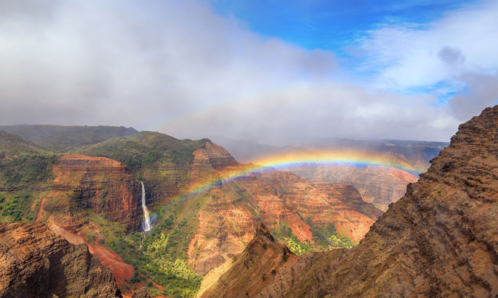 Two rainbows over Waimea Canyon in Waimea Canyon State Park