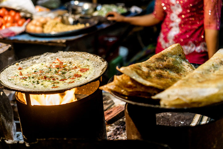 Assorted foods on display at a night market