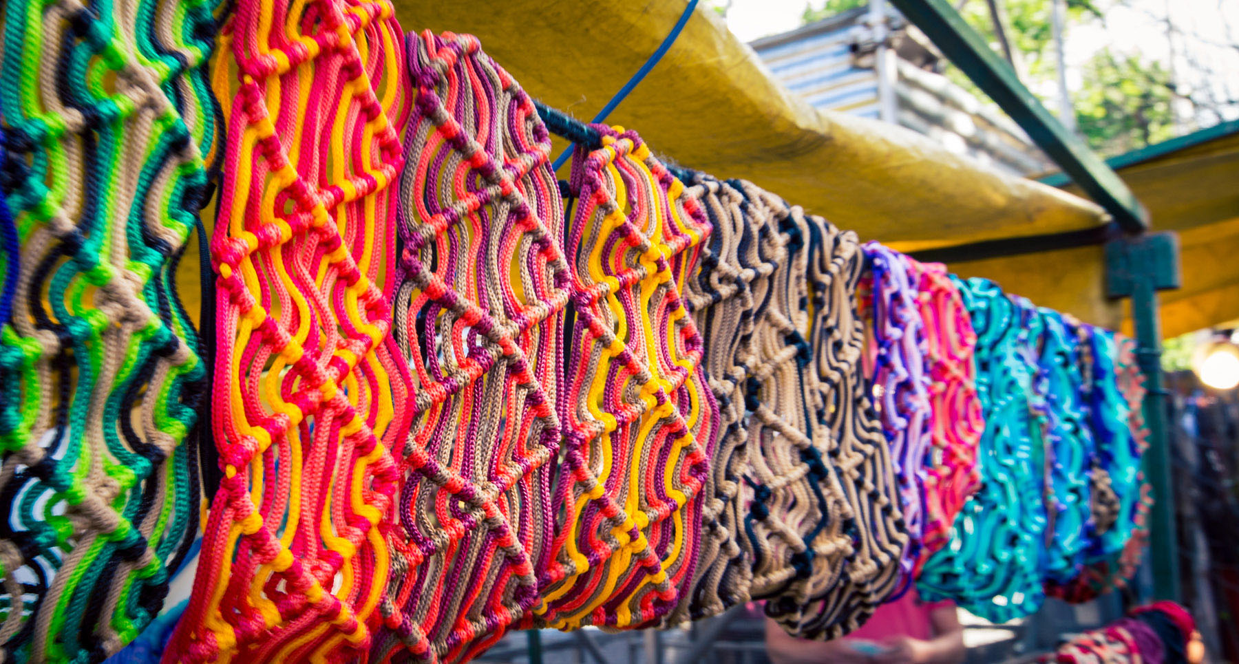 Row of colorful fabric at a market in Buenos Aires
