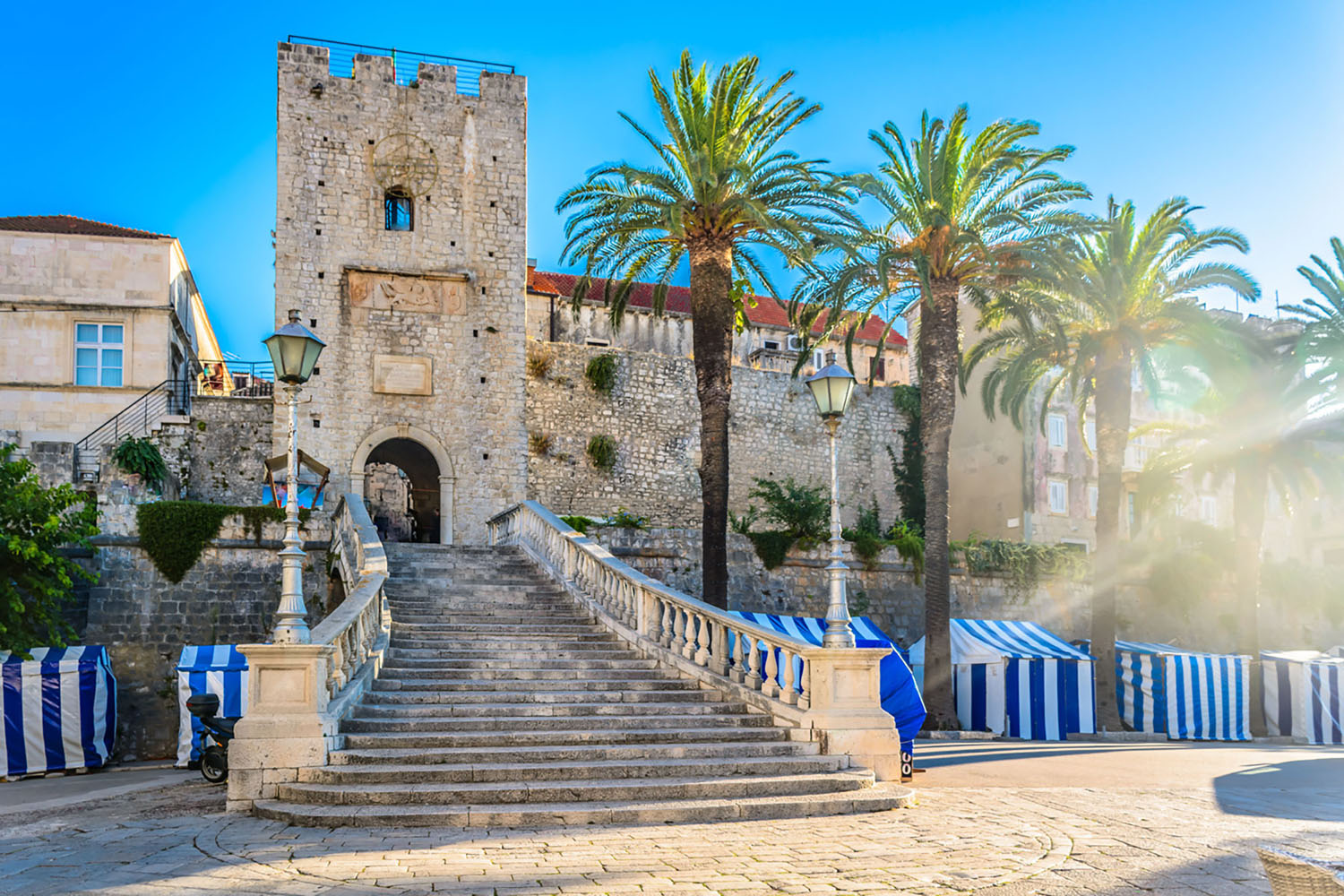 Korcula old city gate in Croatia on a sunny day