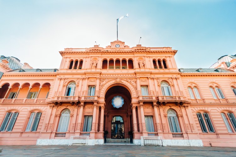 Casa Rosada (Pink House), presidential Palace in Buenos Aires, Argentina, view from the front entrance