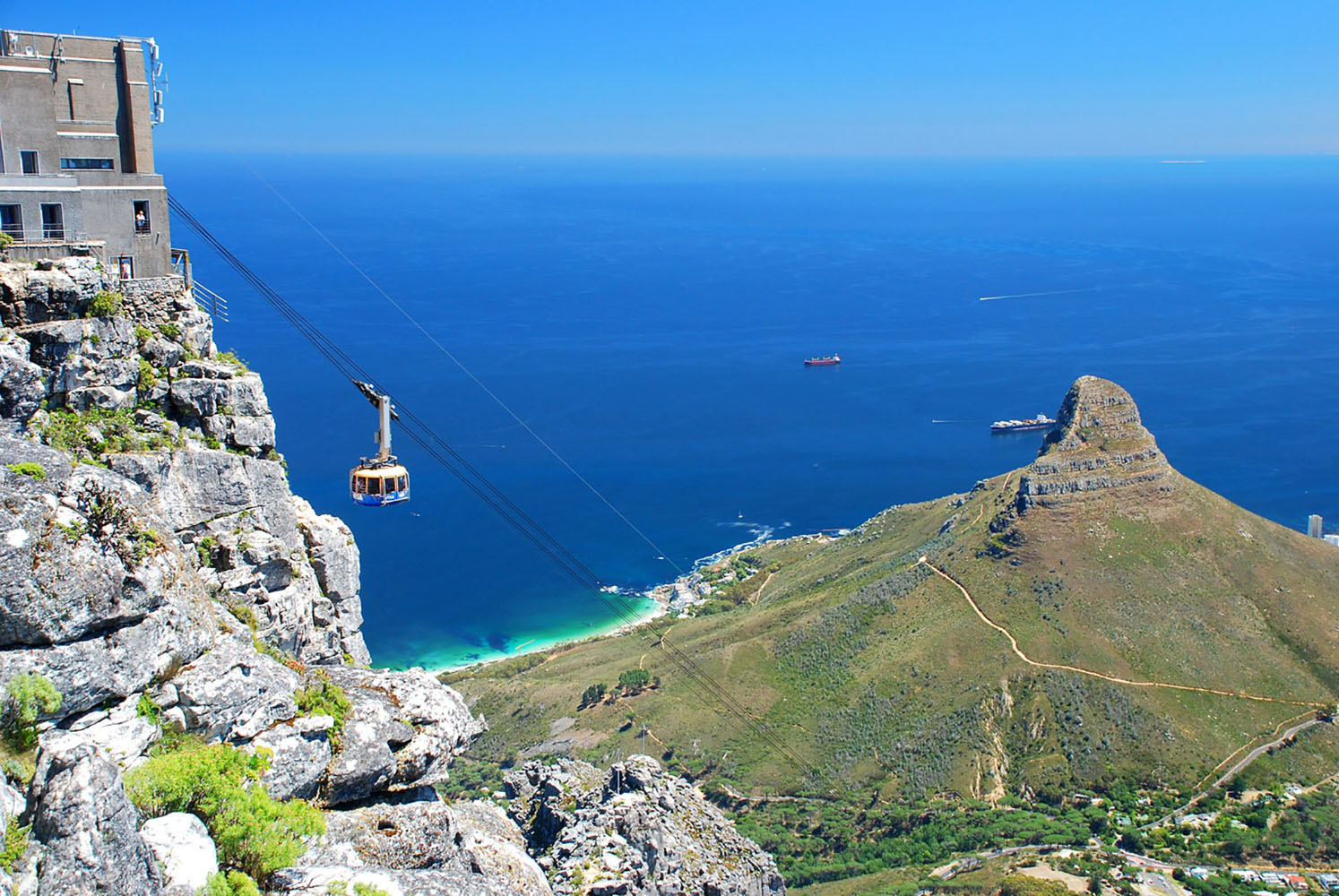 A view of the cable car at Table Mountain in Cape Town, South Africa.
