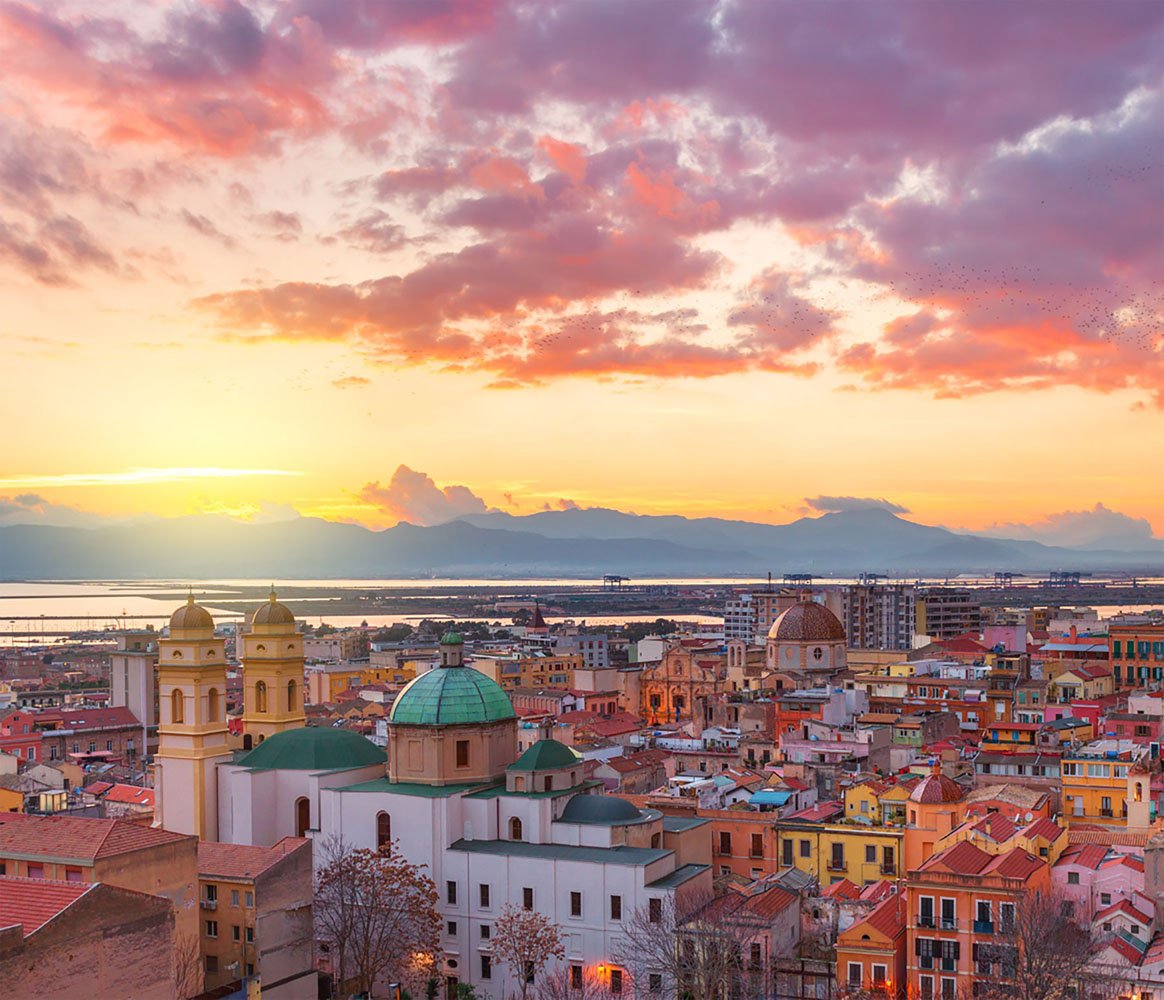 Cagliari skyline at sunset
