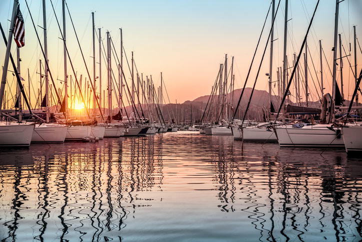 Sailboats in the dock at sunset in Marmaris, Turket