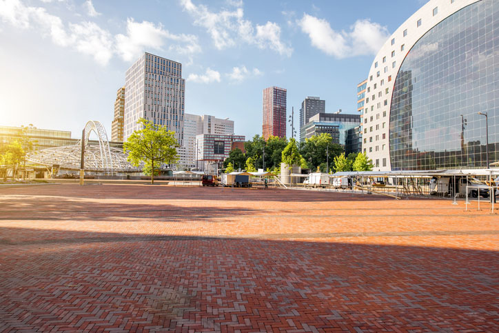 central square and market hall during the morning in Rotterdam city