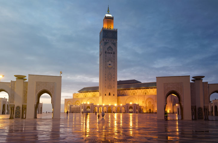 The Hassan II Mosque in Casablanca, Morocco at night