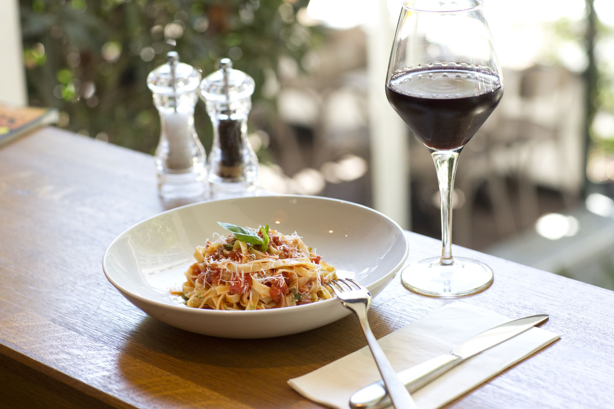 Pasta and red wine