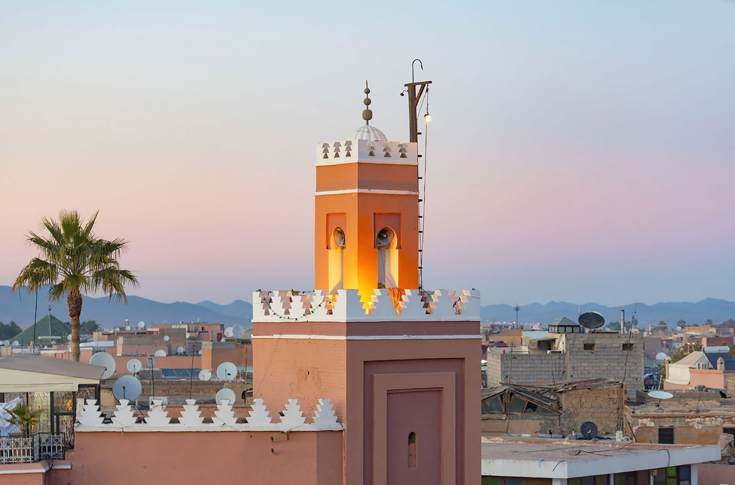 Marrakesh with the old part of town Medina and minaret