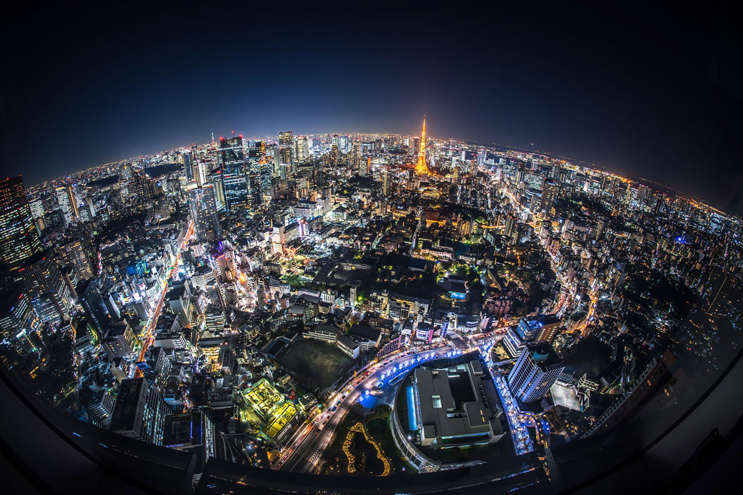 An aerial view of Tokyo, Japan at night.