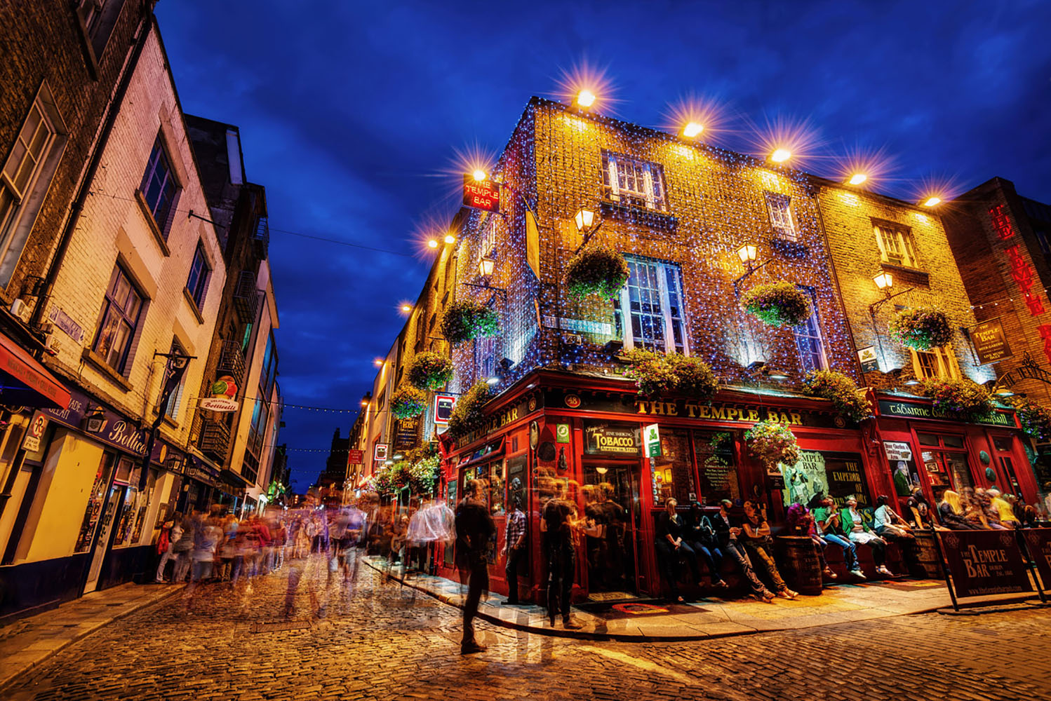 The Temple bar in Dublin at night.