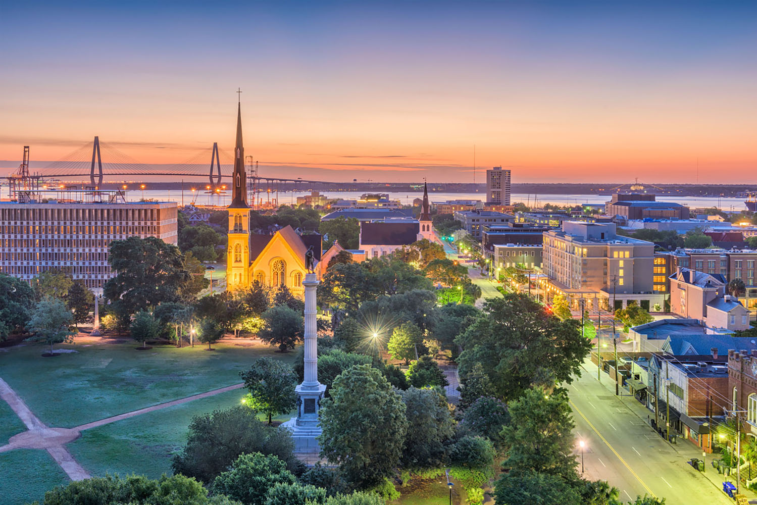 The city of Charleston, South Carolina at sunset