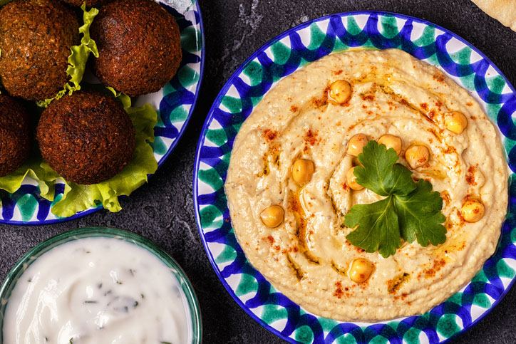 falafel and hummus on the plates