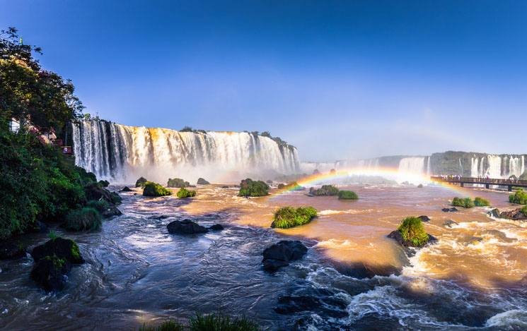 Iguazu Waterfalls in Foz Do Iguazu, Brazil with a rainbow