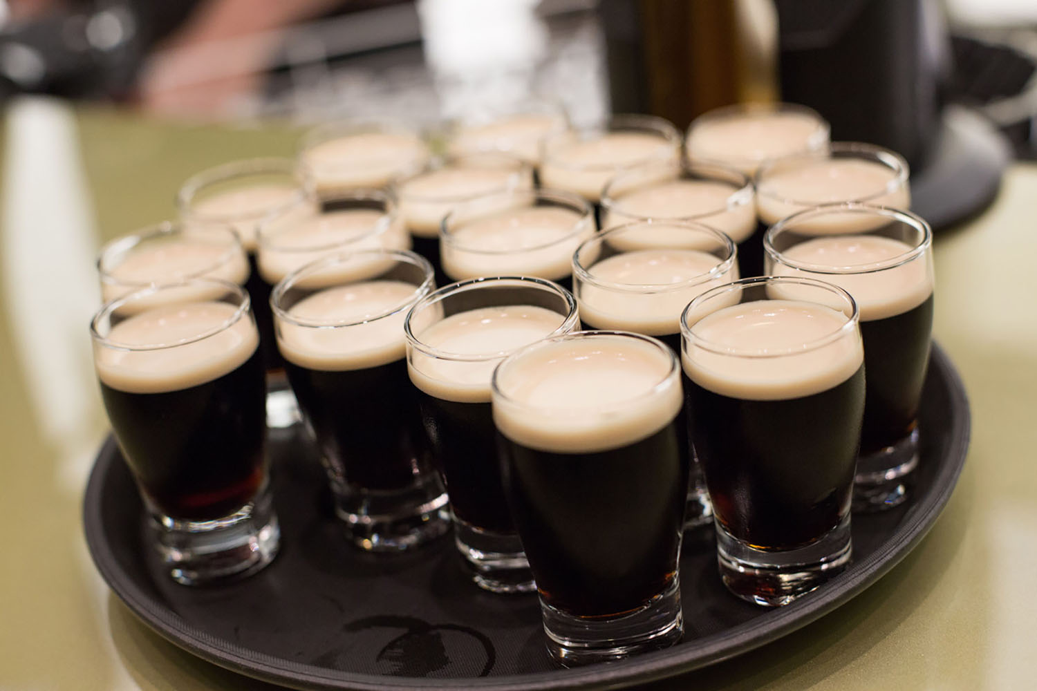 A tray of Guinness Beer samples.