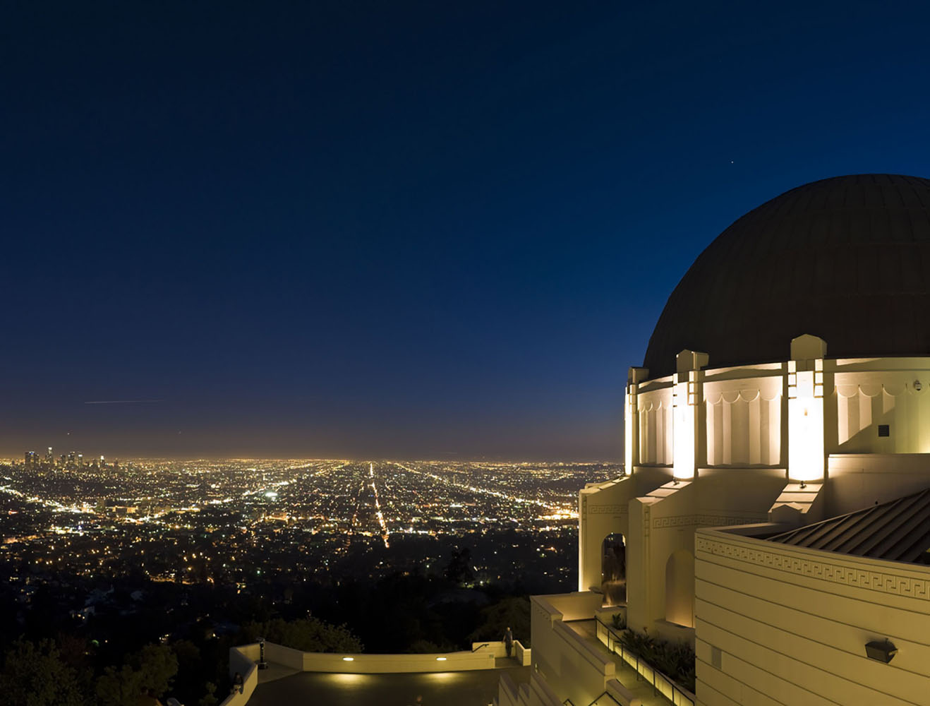LA cityscape and Griffith Observatory in the evening