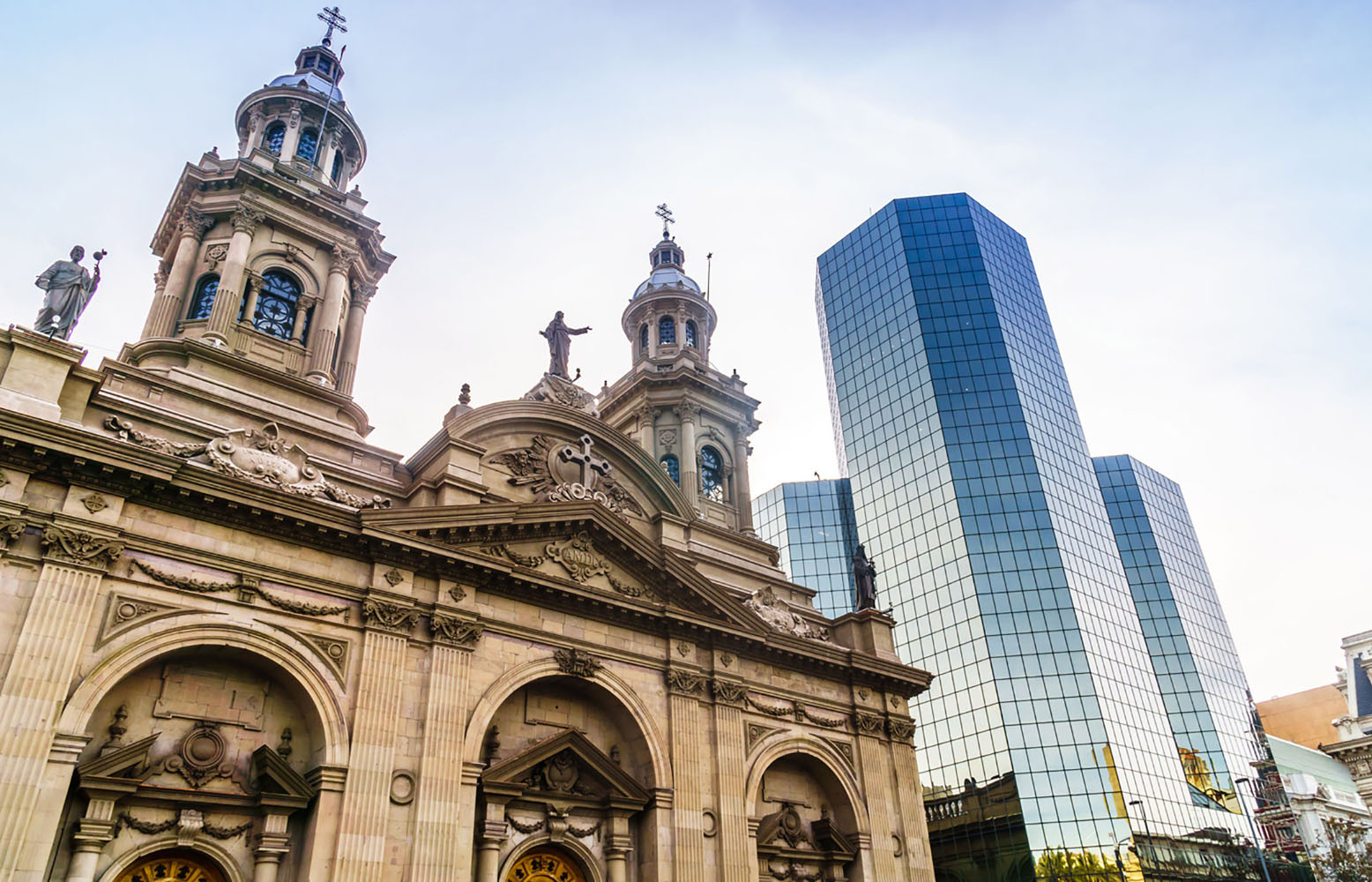 Santiago Cathedral at Plaza de Armas in Santiago, Chile