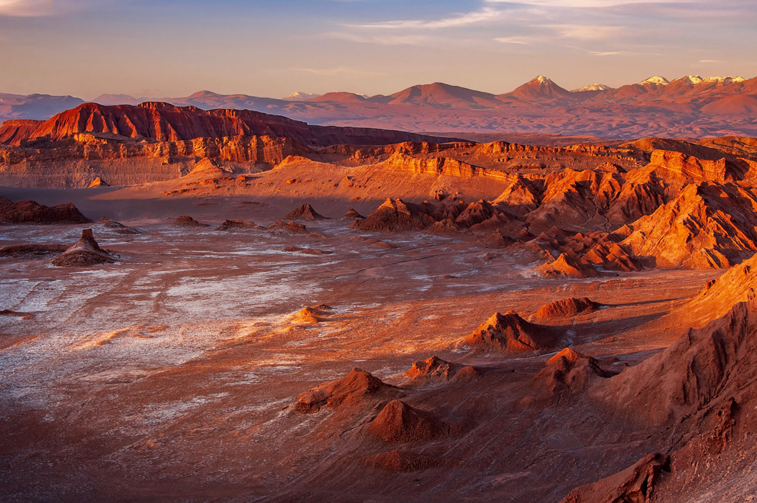 Sunset and strong shadows in the Moon Valley of Atacama desert