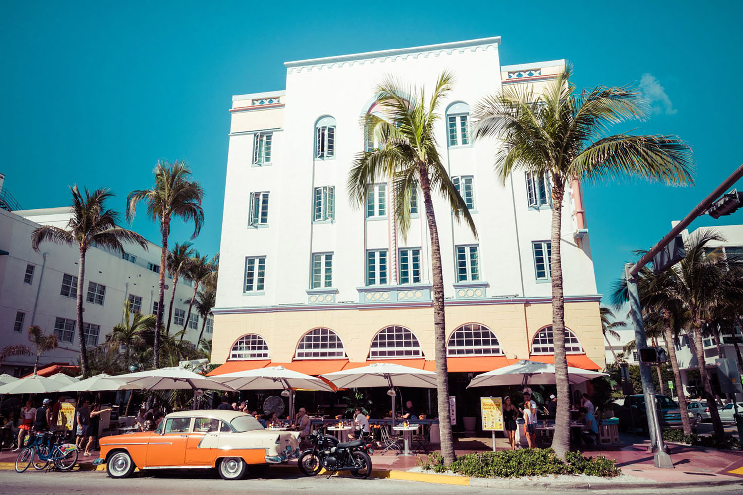 Vintage Car Parked along Ocean Drive in South Beach. Miami, Florida