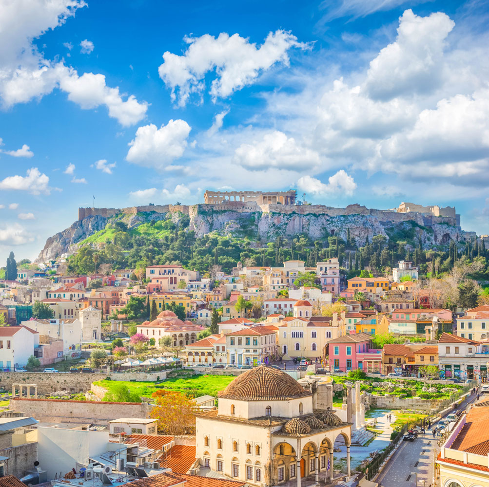 Skyline of Athenth with Acropolis on the hill in the background