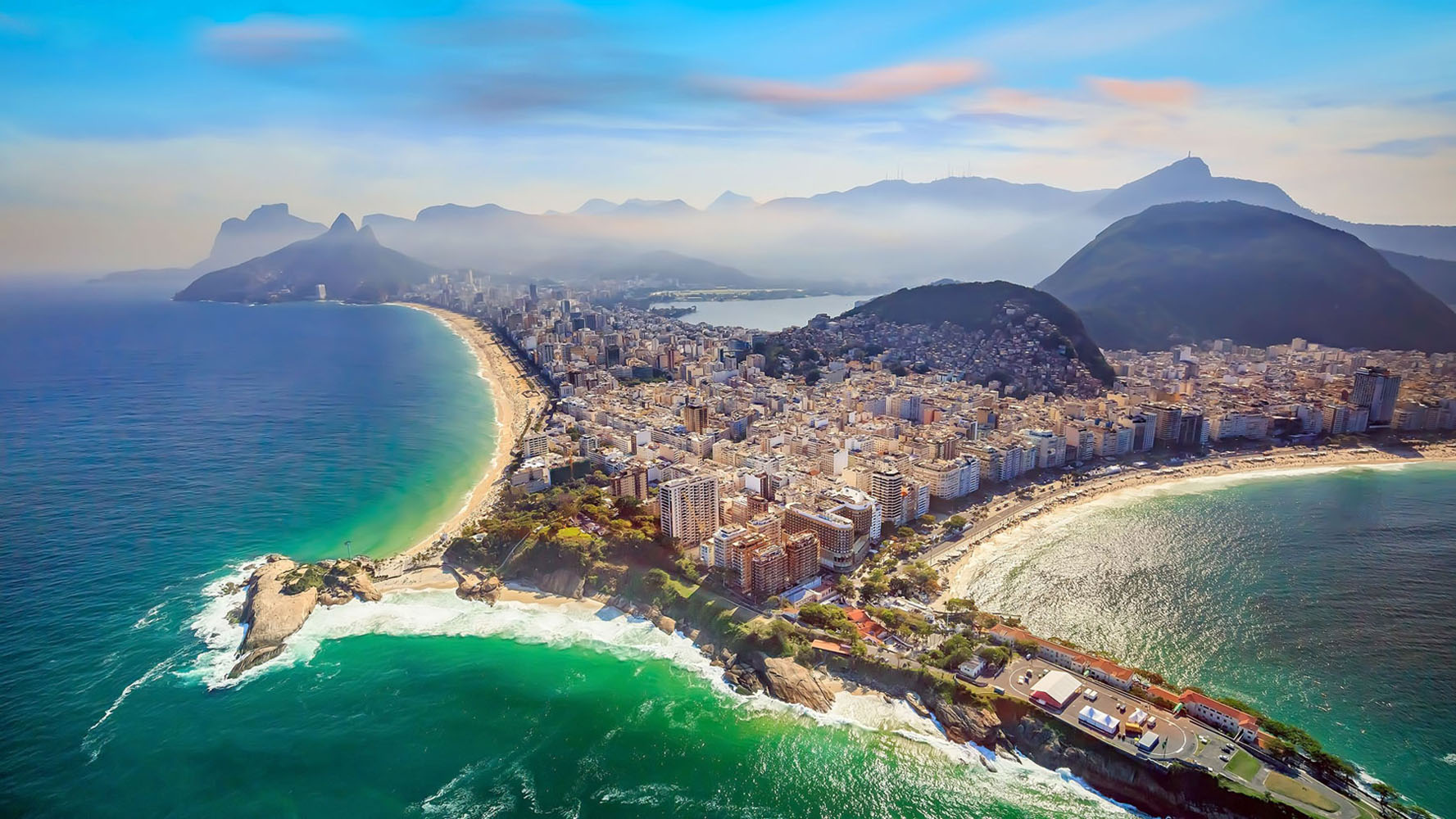 Aerial view of Copacabana Beach and Ipanema beach in Rio