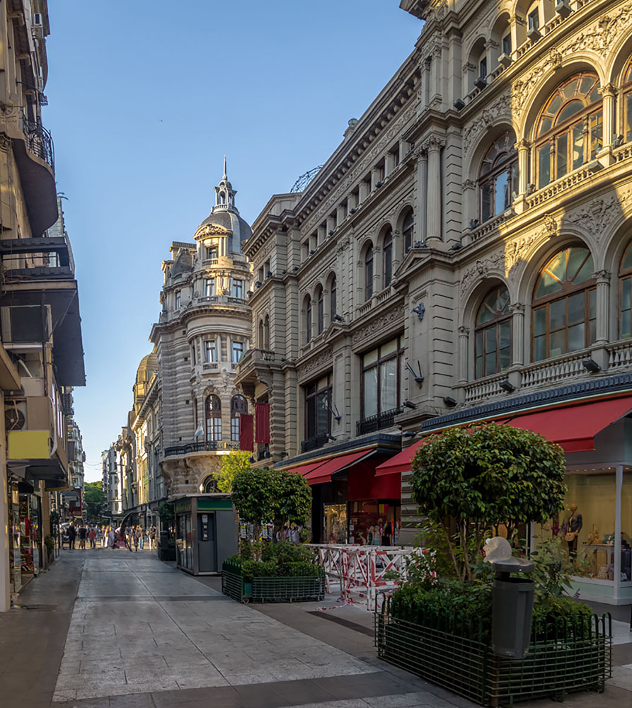 A pedestrian street in the shopping district of Buenos Aires on a clear day
