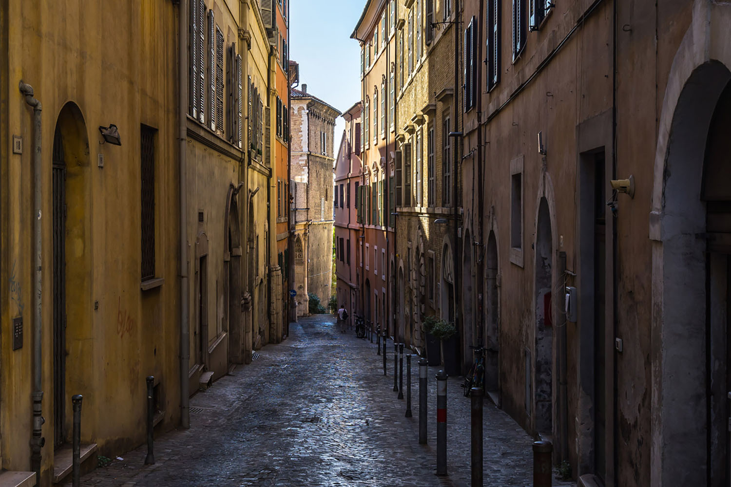 A narrow cobbled street in the historic center of Ancona, Marche