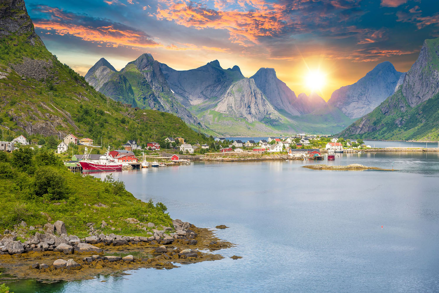 Sunset in the Lofoten Islands in Norway.