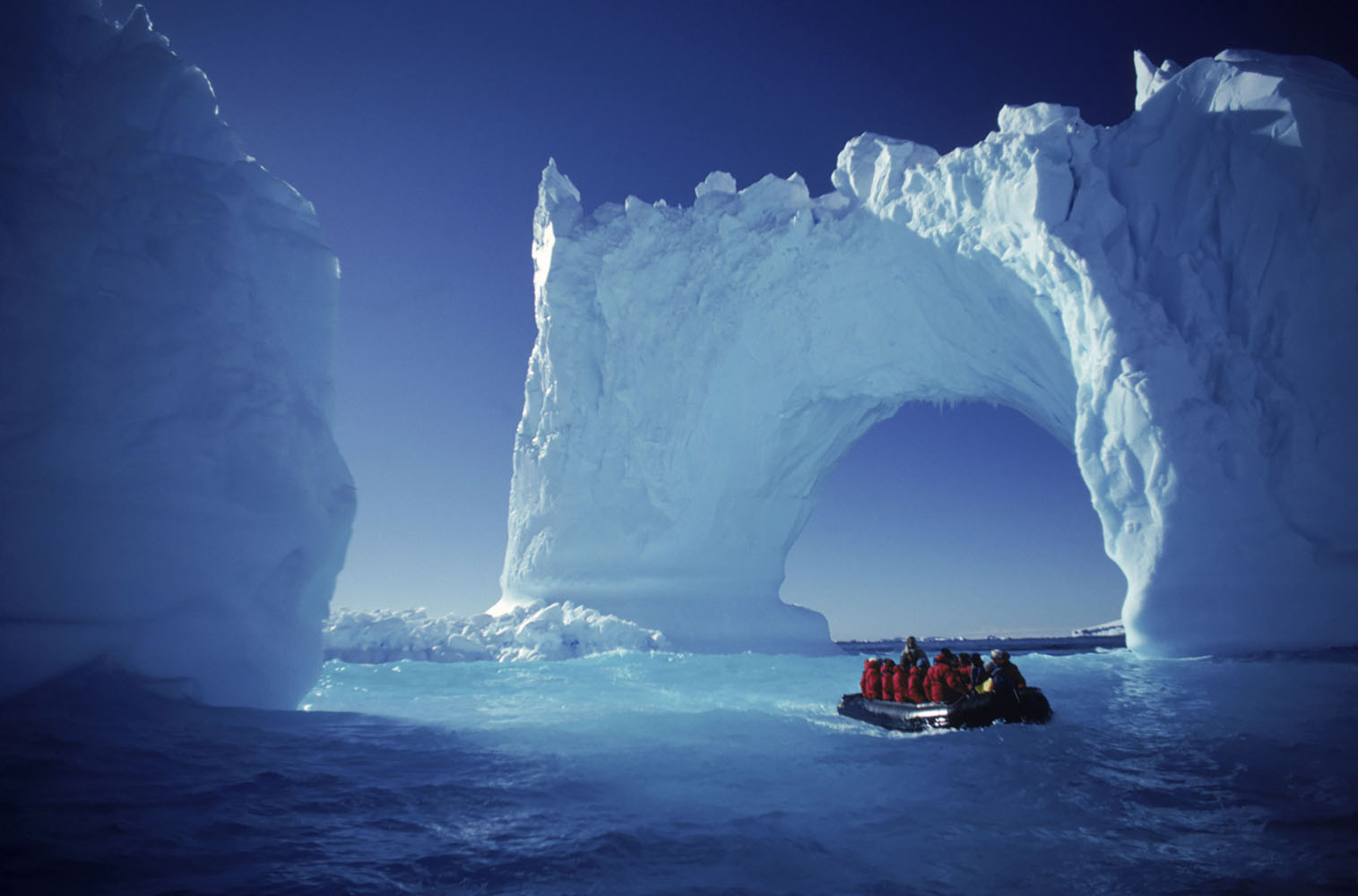 Exploring icebergs in Antarctica.