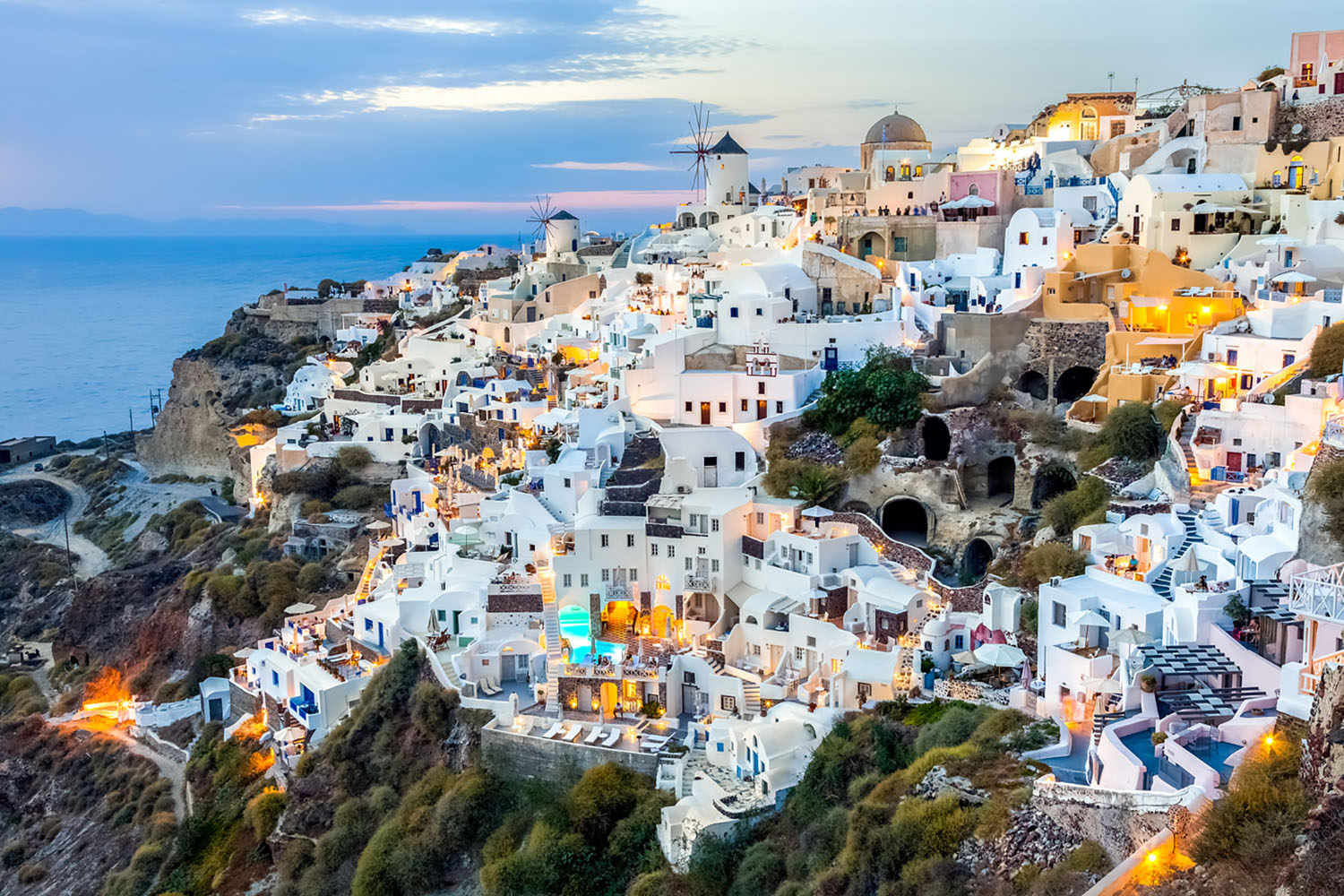 Santorini greece in the early evening