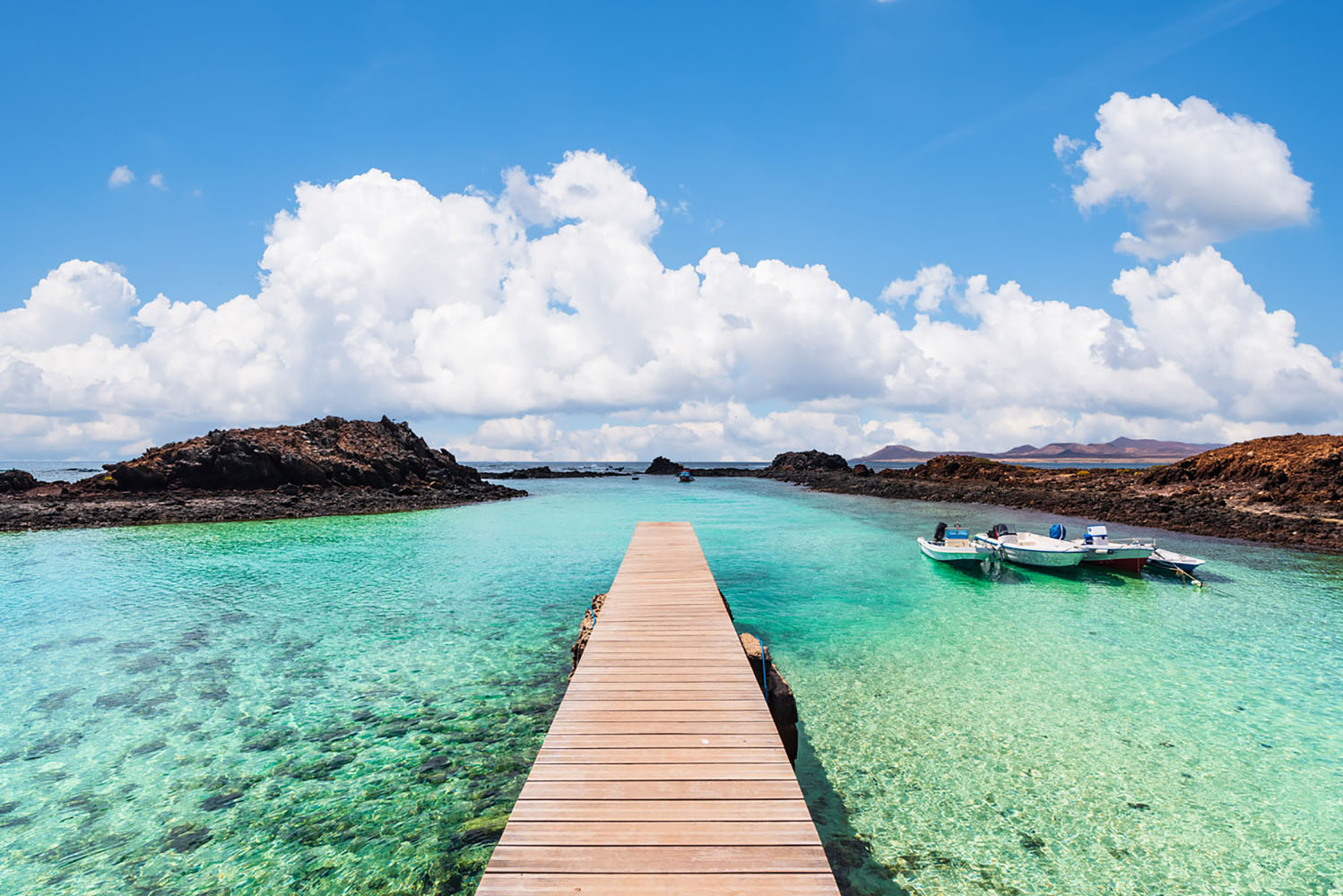 Overlooking a dock on turquoise waters