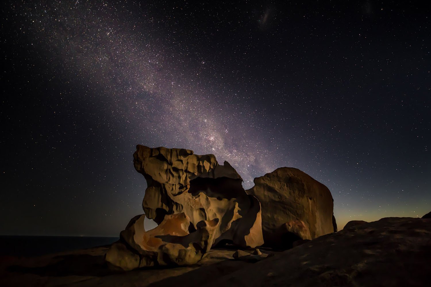 Stars above rocks on Kangaroo Island