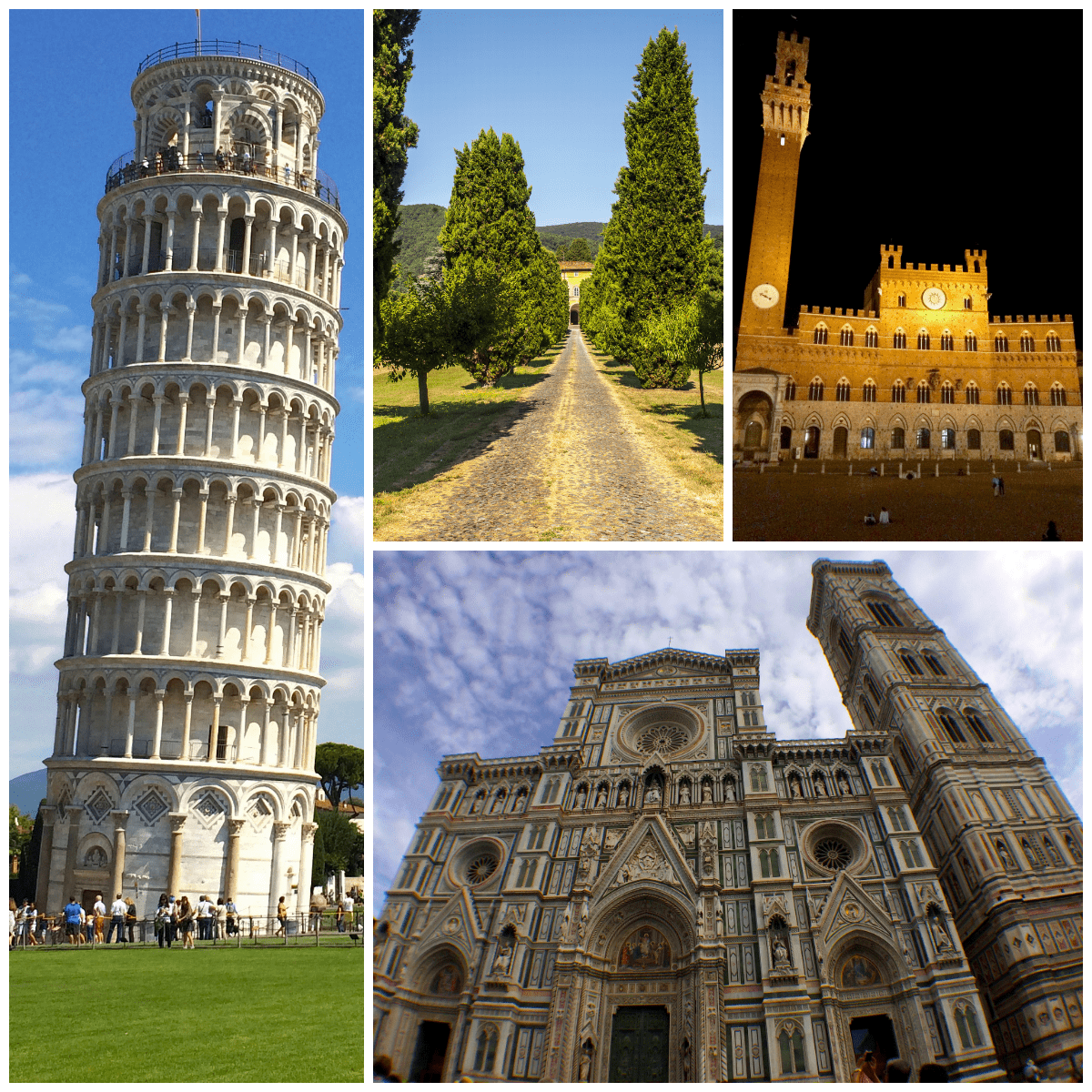 images of several historic landmarks in Tuscany