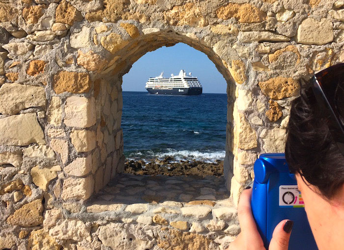 A cruise ship seen from The Maritime Museum of Crete