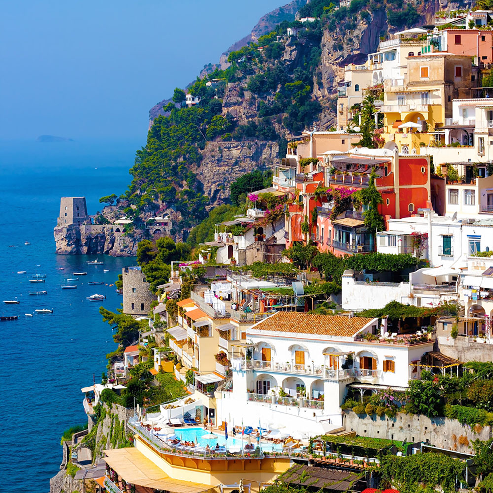 The town of Positano along the Amalfi Coast in Italy.